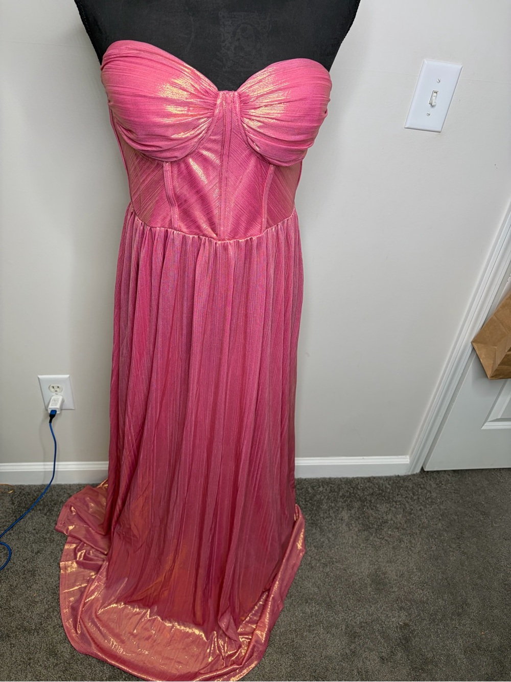 Strapless Pink Metallic rose gold Gown corset formal prom Sherri hill